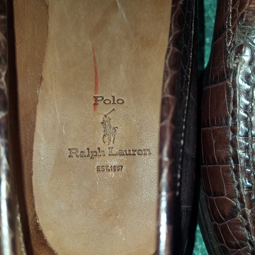 Ralph Lauren Polo Brown Leather Croc Print Loafer NWOT - Picture 3 of 10